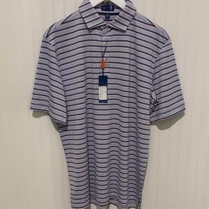 Men's Striped Polo Shirt - Blue, White, and Pink